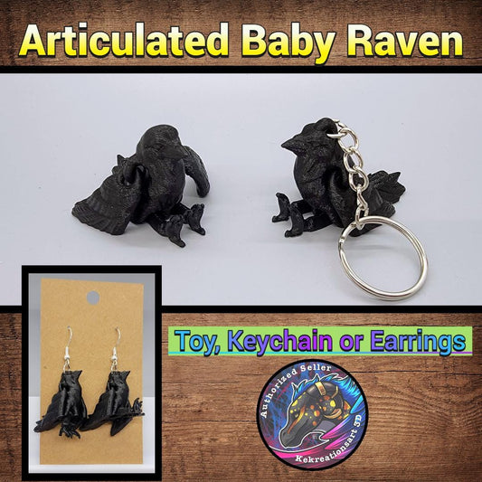 Baby Raven Toy | Keychain or Earrings | 3D Printed