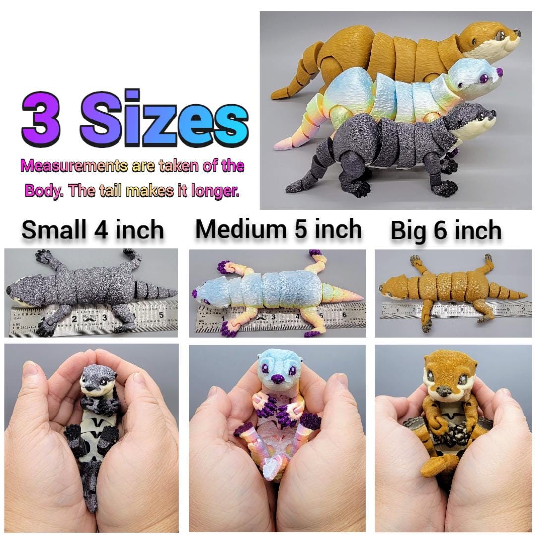 Articulated River Otter Toy – 3D Printed, Posable, Hand-Held Fidget, Custom Colors