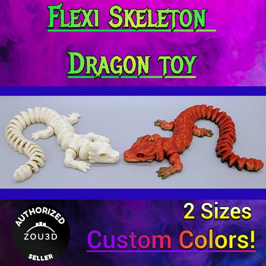 Flexi Skeleton Dragon Toy | Custom Colors | Zou3D | Cute | Sensory | Fidget | Articulated