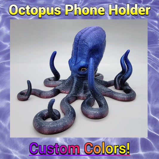 Octopus Phone or Tablet Stand | Custom Colors | Ocean Desk Accessory | Hand-Painted Eyes | Sea Creature | Holder
