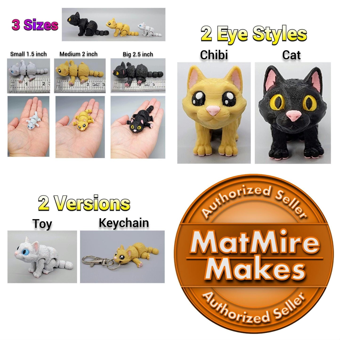 Mini juguete articulado para gatos: mascota inquieta impresa en 3D con cama o casita opcional, colores personalizados