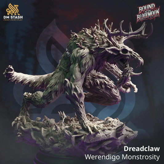 Dreadclaw Wendigo Monstrosity – 3D printed horror forest creature miniature with antlers and claws