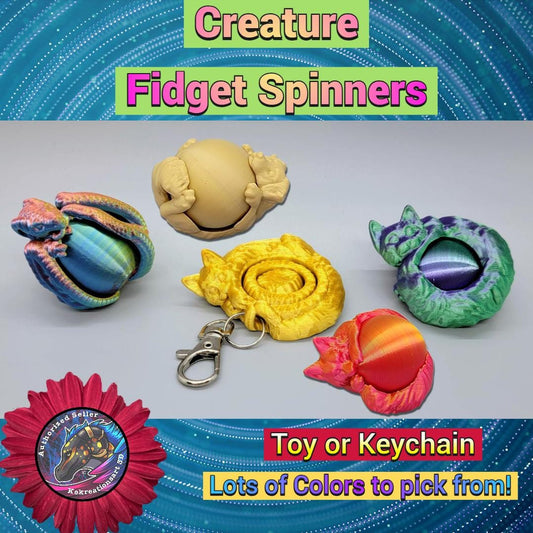 Fidget Spinner con forma de criatura impresa en 3D | Llavero sensorial | 5 opciones diferentes