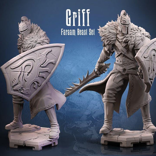 Griff the Knight 3D printed resin miniature with sword and beast cloak – Faraam Beast Set