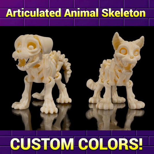 Articulated Animal Skeleton Toys – 3D Printed Fidget Creatures (Cat, Dog, Bunny, Chameleon, Squirrel)