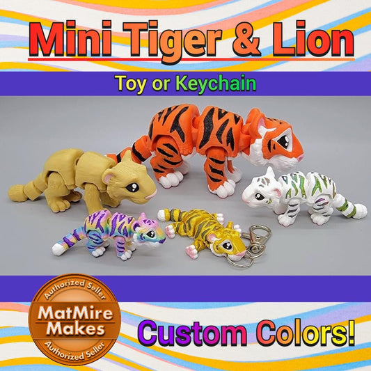 Articulated Baby Tiger & Lion Toy | 3D Printed | Mini | Fidget | Flexi | Sensory