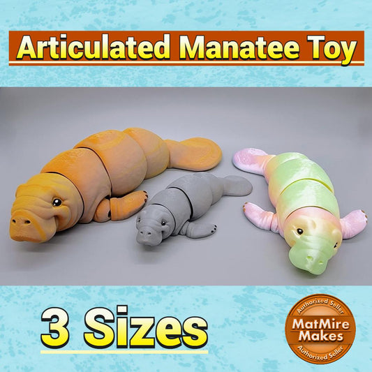 Articulated Manatee Toy – 3D Printed Fidget Sensory Sea Animal in 3 Sizes