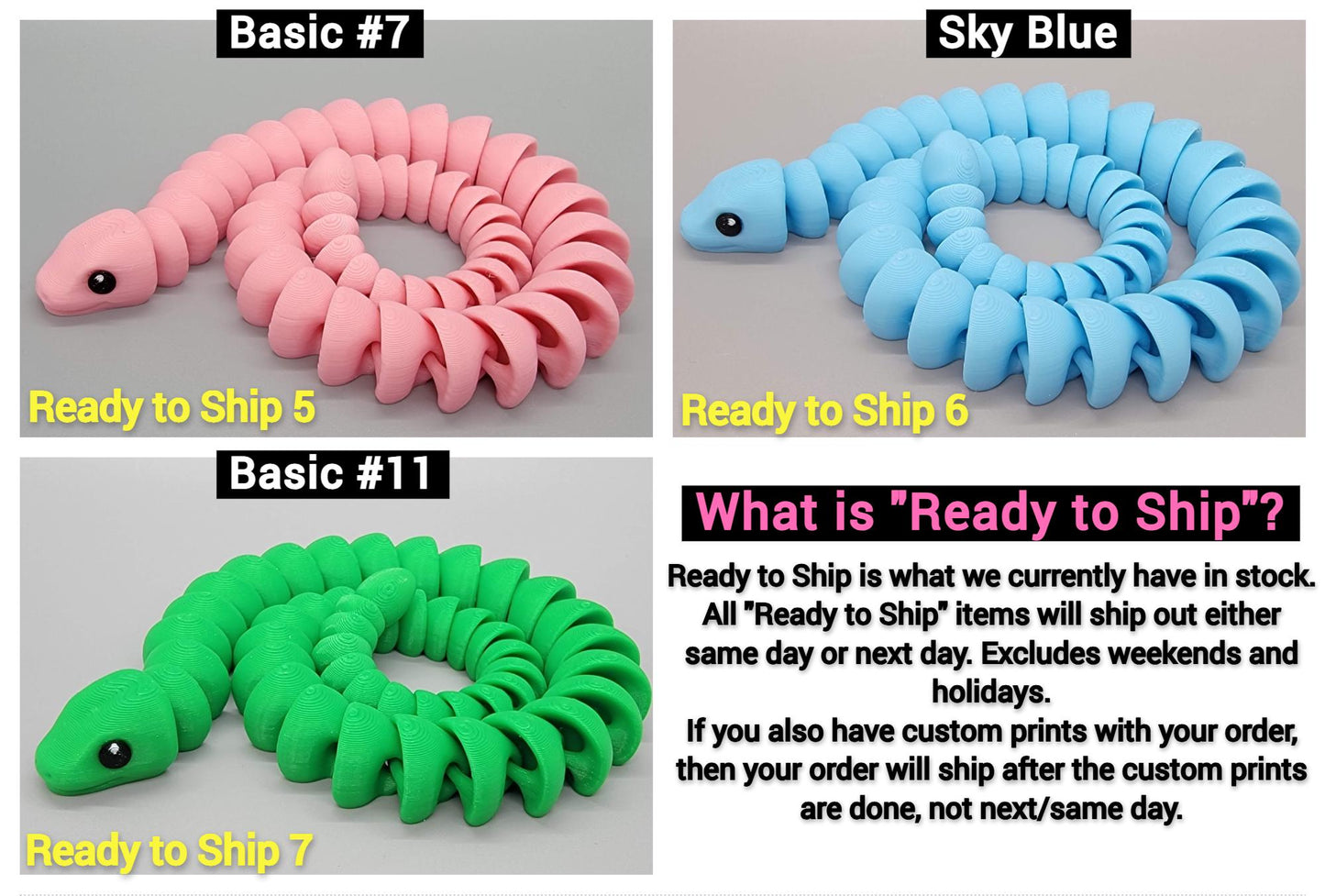 Flexi Snake Toy – Articulated 3D Printed Fidget in 3 Sizes