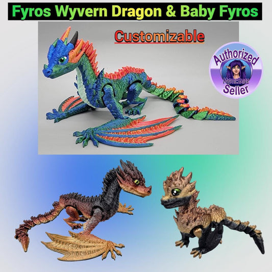 Custom Articulated Fyros Wyvern Dragon & Baby - Sensory Toy - Mythical Fidget - Collectible Fantasy Figure - DnD Player Gift
