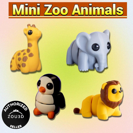 Mini Zoo Animals Fidget Toy | Keychain | Earrings | Flexi Animal Stim Toy | 3 Sizes | Zou3D