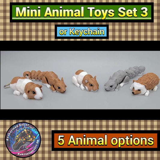 Mini Animal Toy or Keychain Set 3 | Sensory | Fidget | Squirrel | Hamster | Guinea Pig | Hedgehog