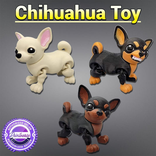 3D Printed Articulated Chihuahua Toy – Custom Faces & Colors in 2 Sizes
