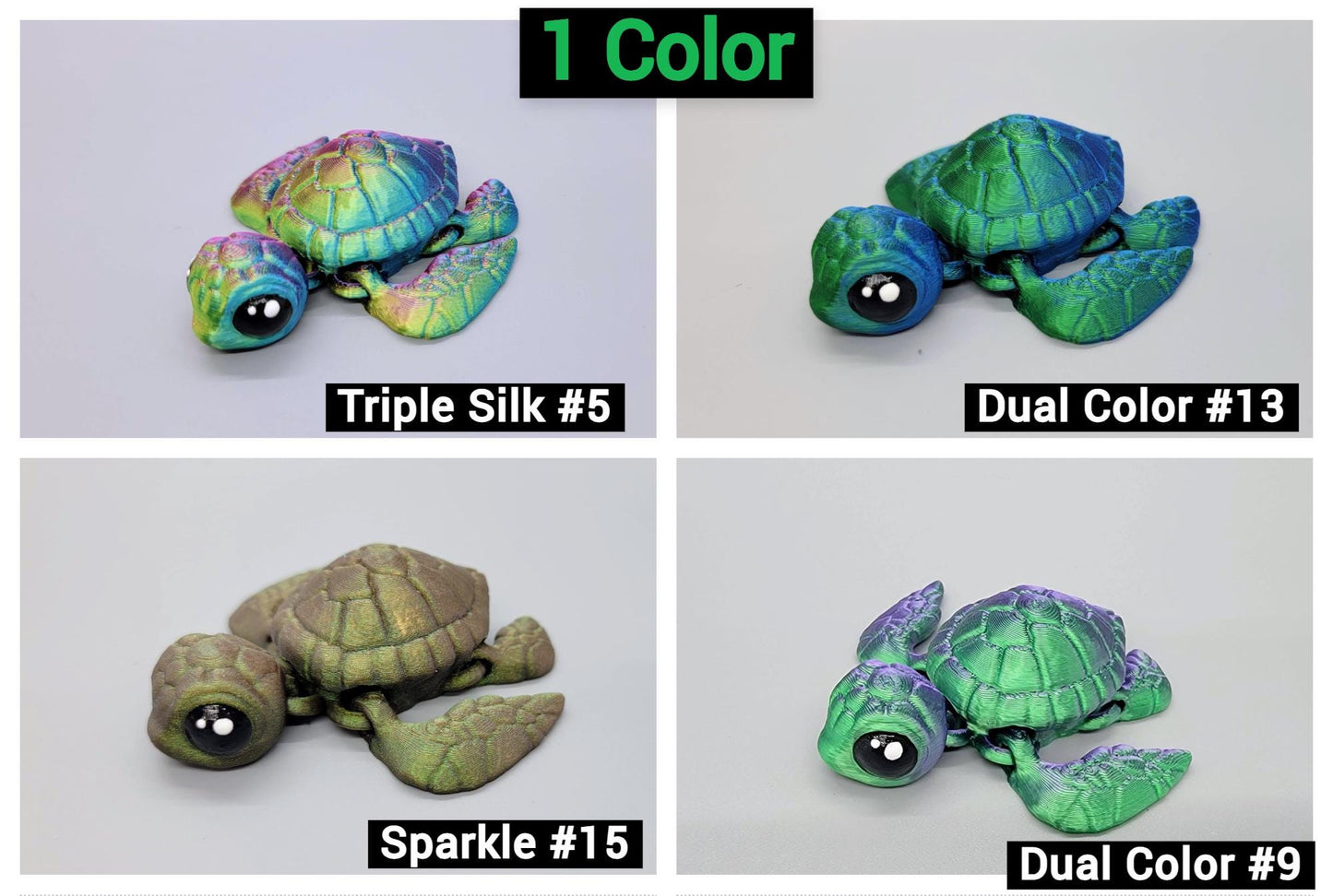 3D Printed Articulated Baby Sea Turtle – Custom Colors