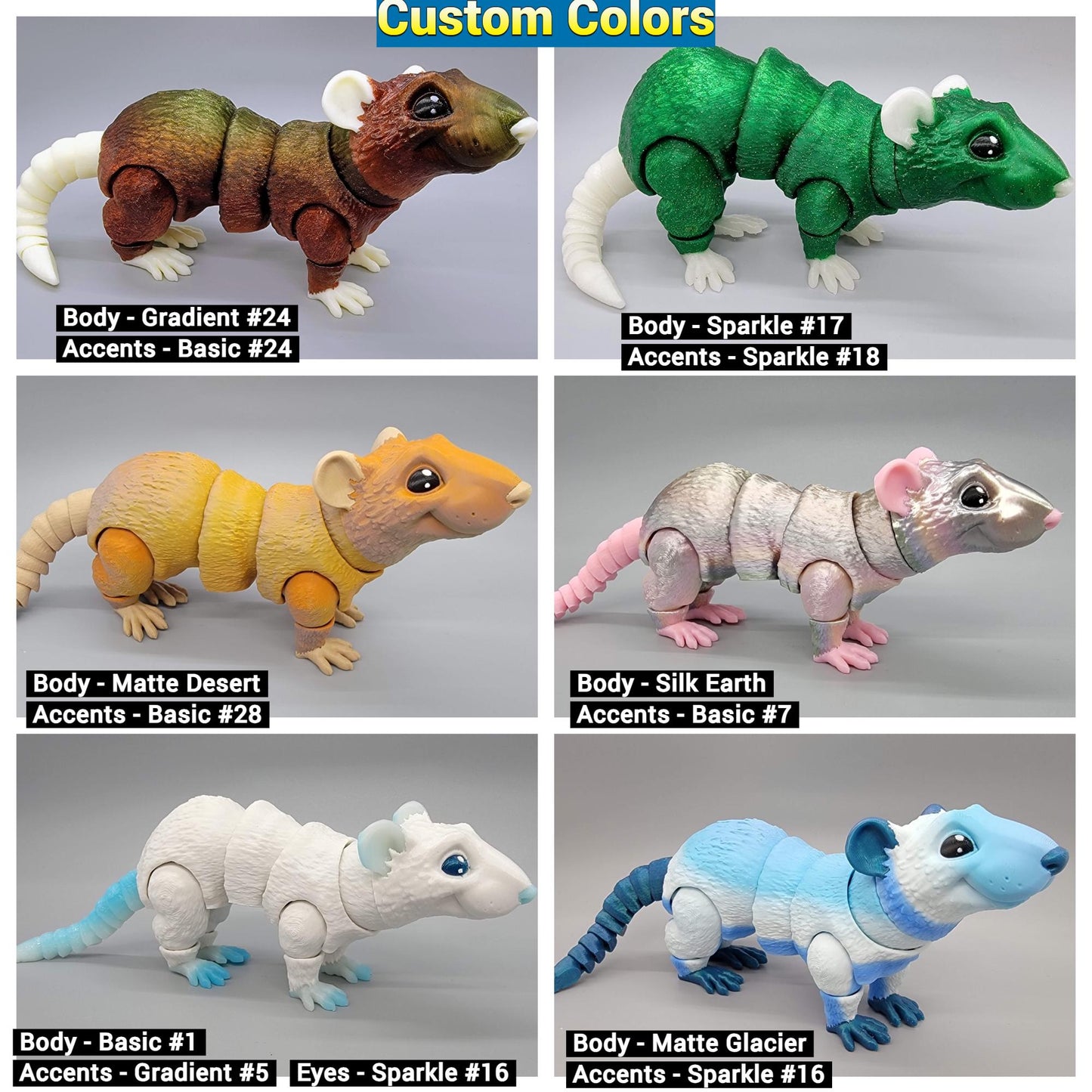 Articulated Rat Toy – 3D Printed, Custom Colors or Pet Match