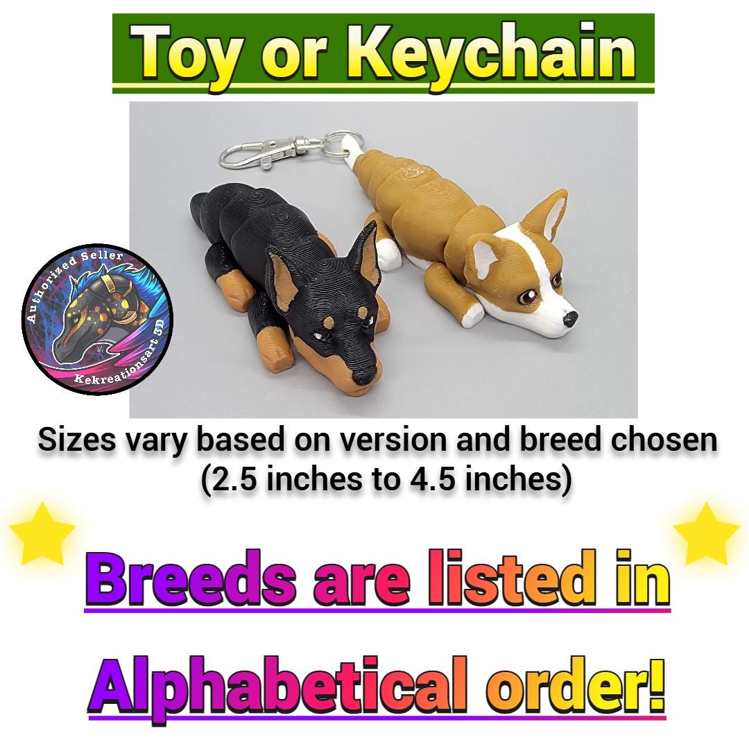 Flexi Dog Toy or Keychain | 3D Printed | Sensory Play | Custom Colors Available