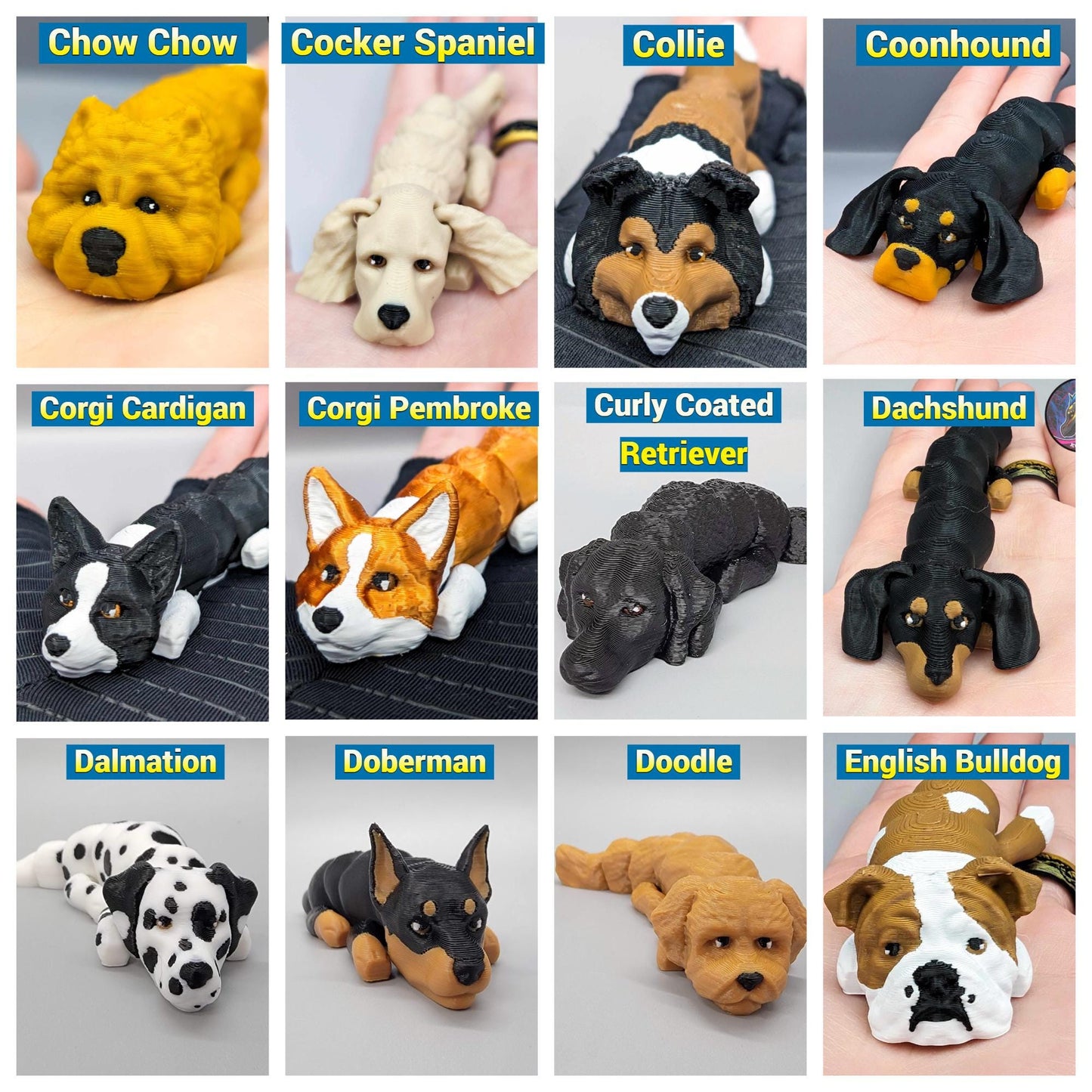 Flexi Dog Toy or Keychain | 3D Printed | Sensory Play | Custom Colors Available