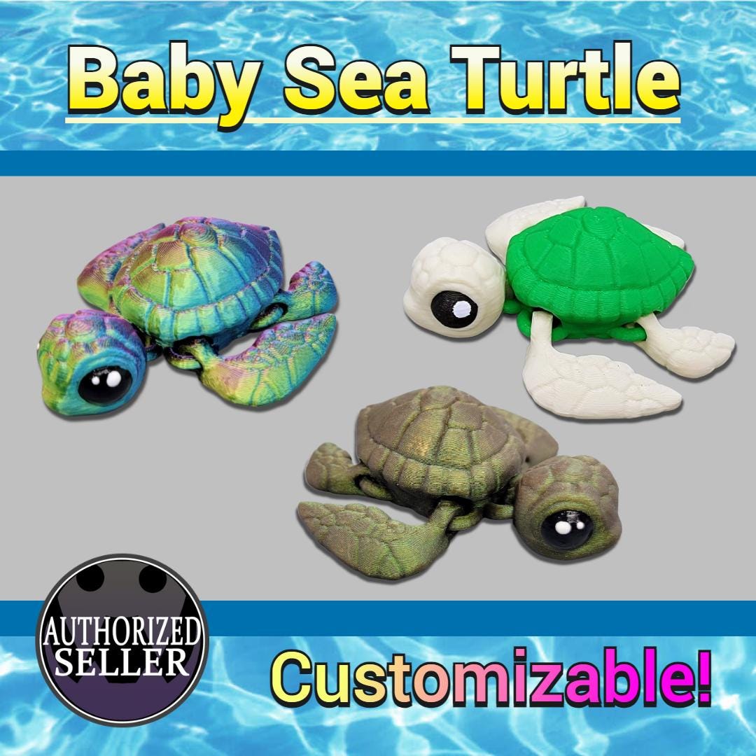 3D Printed Articulated Baby Sea Turtle – Custom Colors