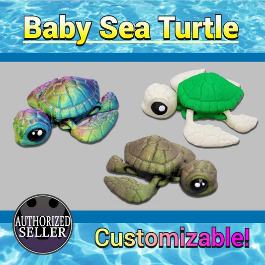 3D Printed Articulated Baby Sea Turtle – Custom Colors