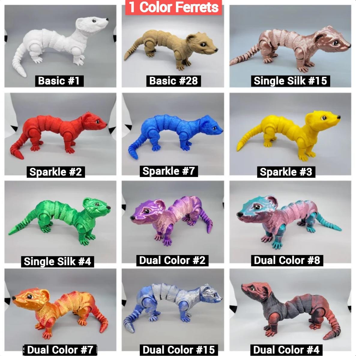 Customizable Articulated Ferret Toy – 3D Printed Poseable Animal Gift for Ferret Lovers
