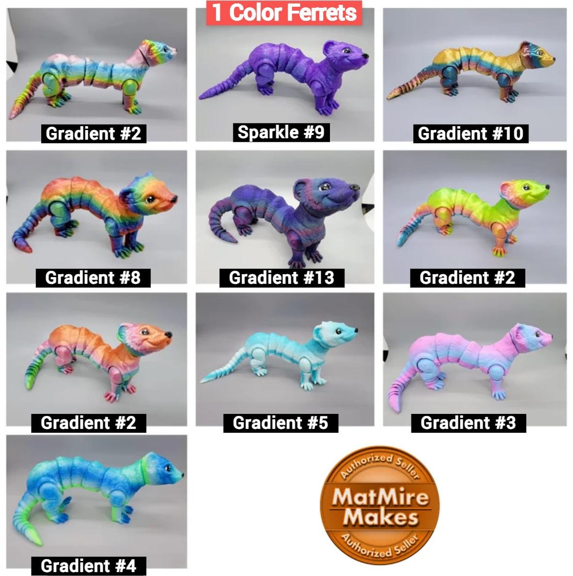 Customizable Articulated Ferret Toy – 3D Printed Poseable Animal Gift for Ferret Lovers