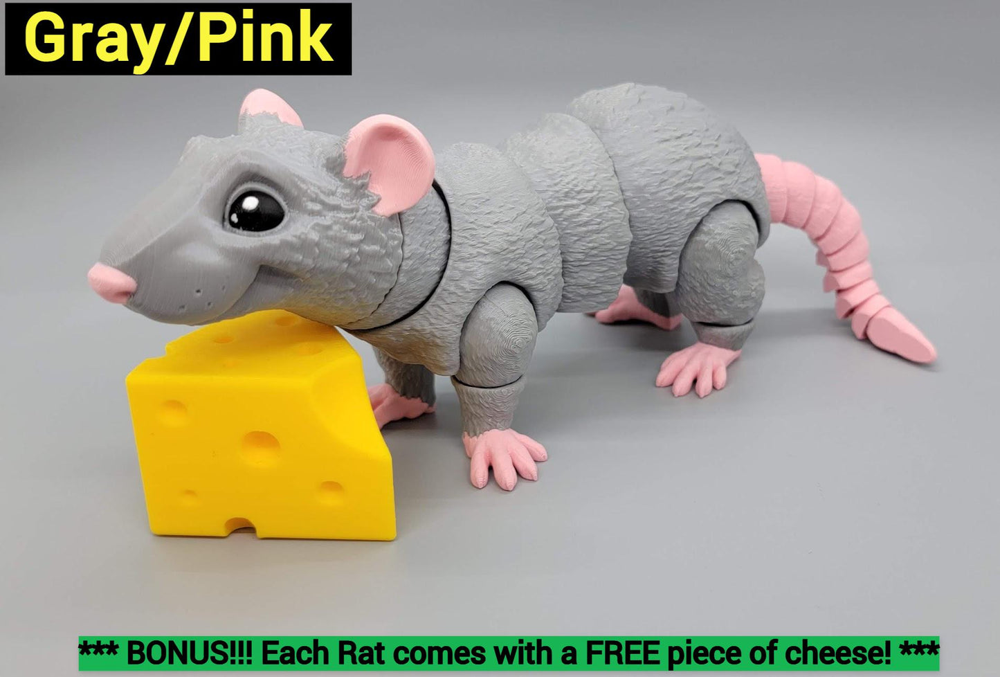 Articulated Rat Toy – 3D Printed, Custom Colors or Pet Match
