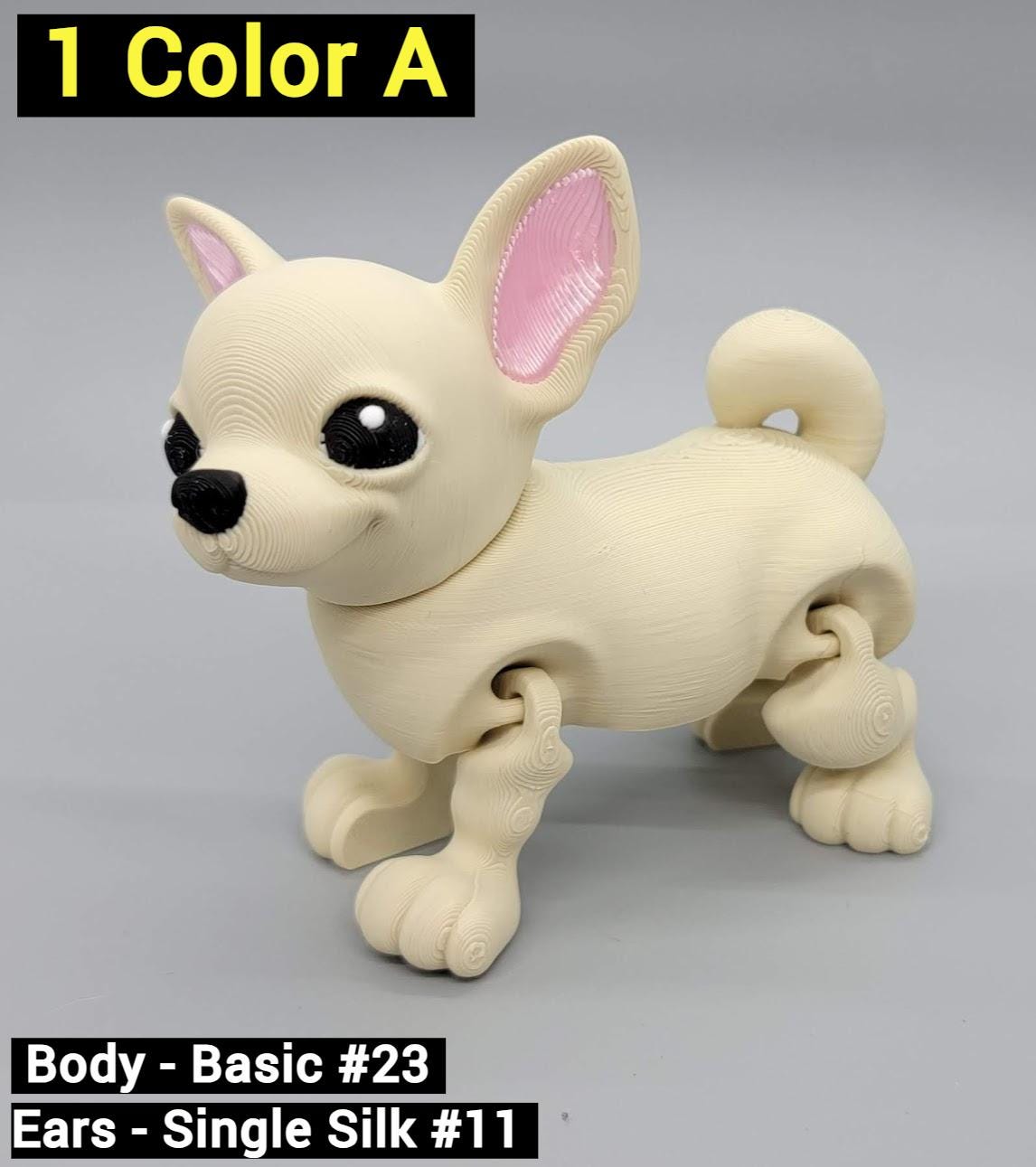 3D Printed Articulated Chihuahua Toy – Custom Faces & Colors in 2 Sizes