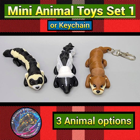 Mini Animal Toy or Keychain Set 1 | Sensory | Fidget | Ferret | Skunk | Otter