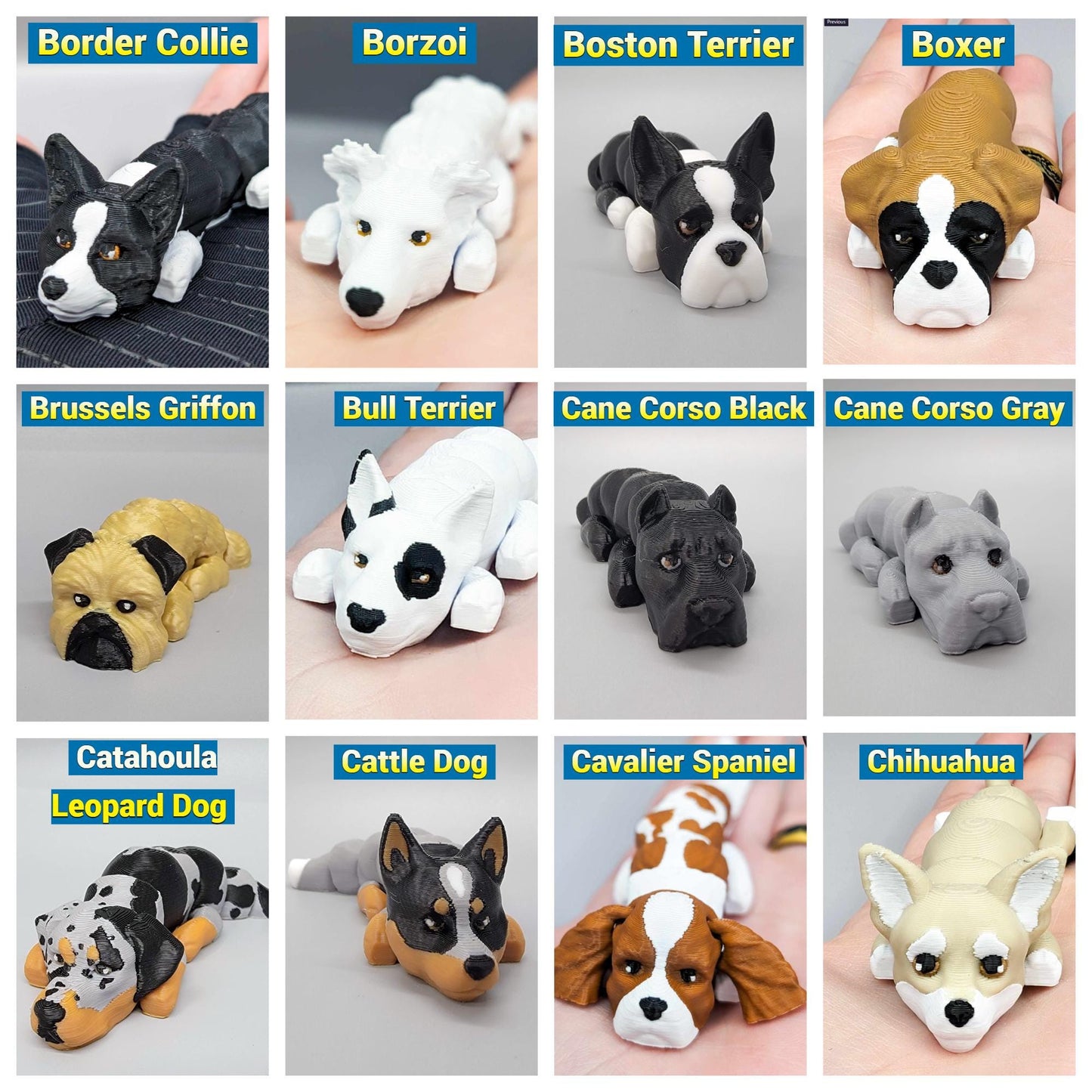 Flexi Dog Toy or Keychain | 3D Printed | Sensory Play | Custom Colors Available