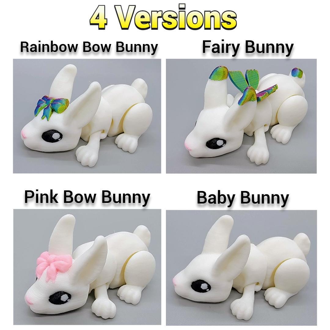 Articulated Baby Bunny Toy – 3D Printed Fidget in Regular, Bow, or Fairy Style