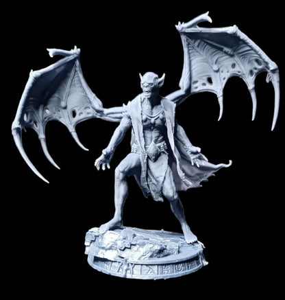 Large resin vampire miniature with wings extended, gothic undead design, shown in multiple angles and display views