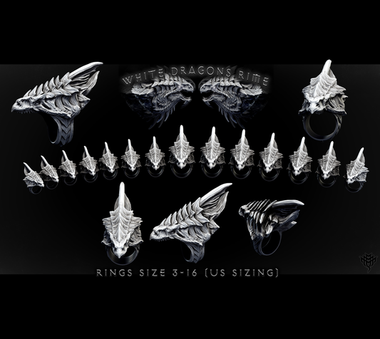Anillo de Dragón Blanco – Tallas 3-16 (EE. UU.) – Joyería de fantasía para amantes de los dragones