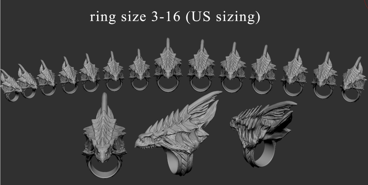 Anillo de Dragón Blanco – Tallas 3-16 (EE. UU.) – Joyería de fantasía para amantes de los dragones