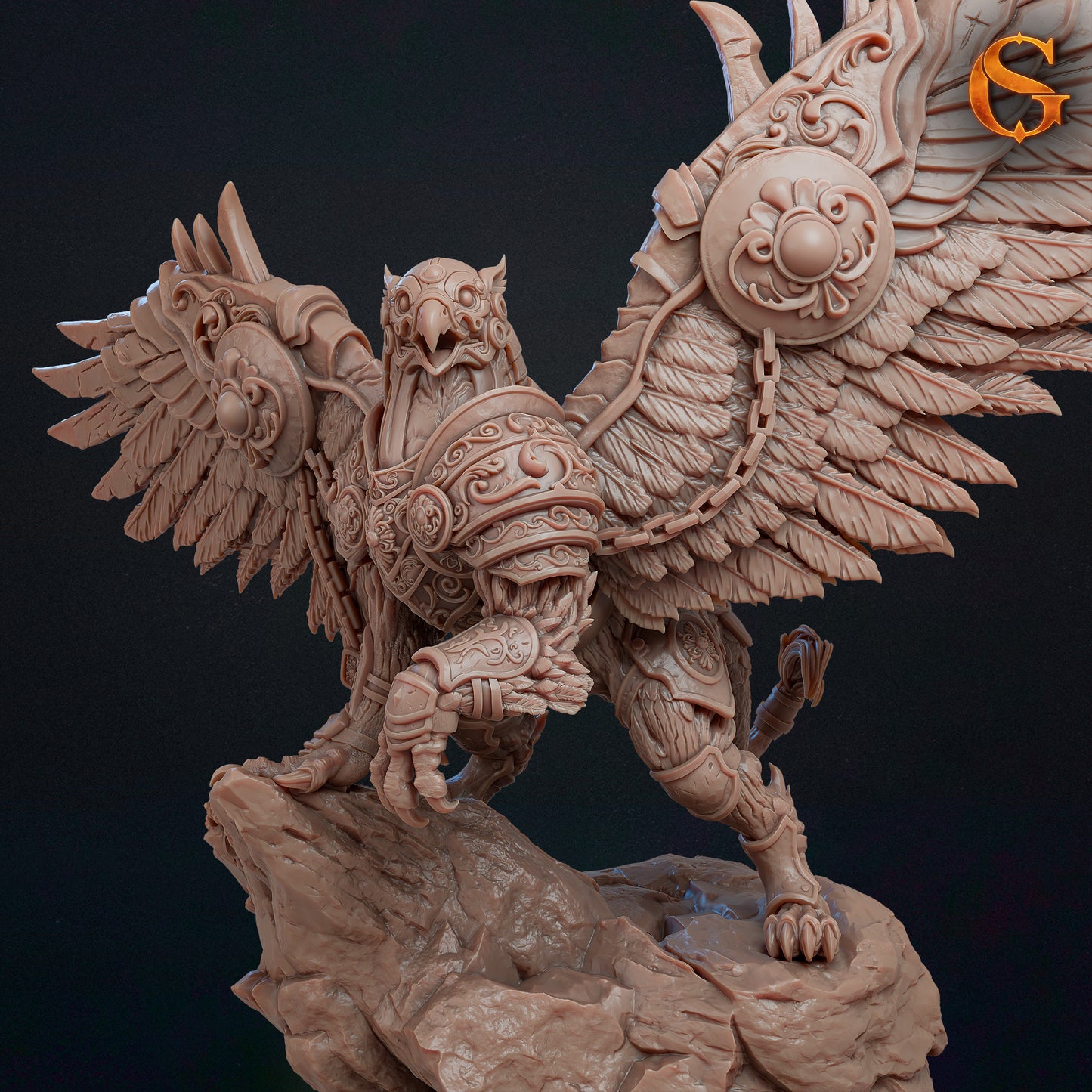 Close-up front render of Ironwing the Guardian highlighting the intricate engravings on the head and shoulder armor pieces.
