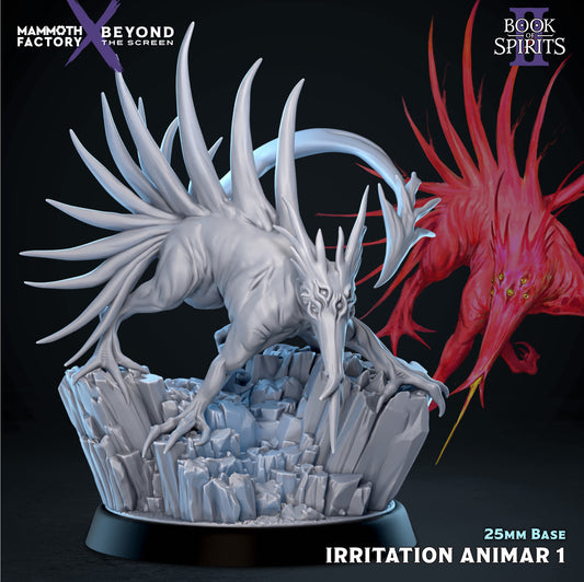 Animar 32mm scale resin miniature by Mammoth Factory in Pose 1 low-stalking forward on a jagged rocky base with its quills flared back.