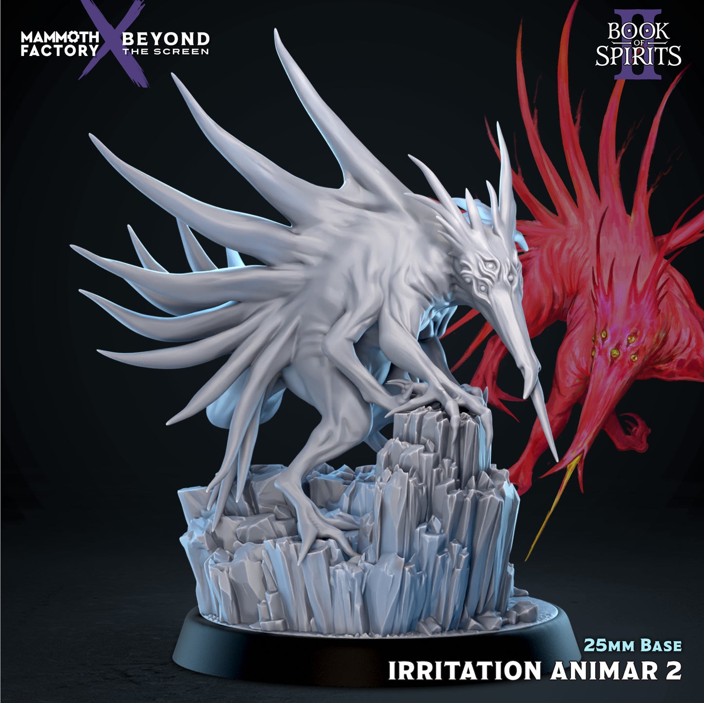 Irritation Animar 32mm scale resin miniature by Mammoth Factory in Pose 2 perched high on top of a jagged rock crag.