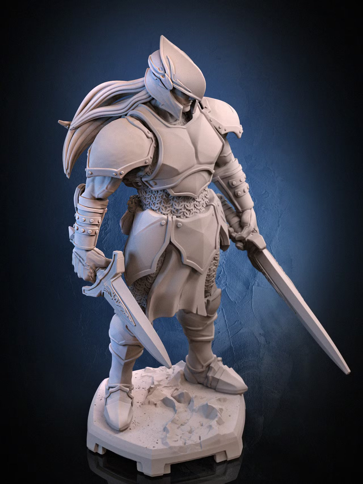Jarred armored Human Fighter shown in painted and unpainted renders with a sword and dagger on a scenic base.