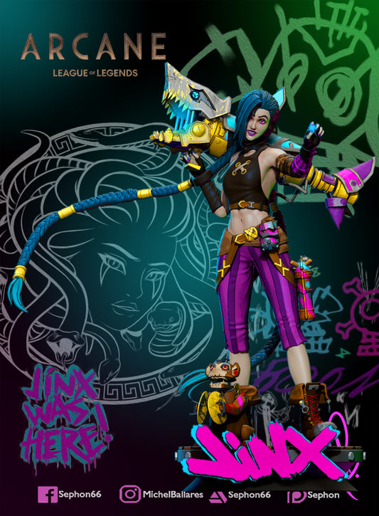 Figura de resina inspirada en Jinx | ​​Fan Art coleccionable a escala 1:6 | Chica del Caos del Universo Arcano