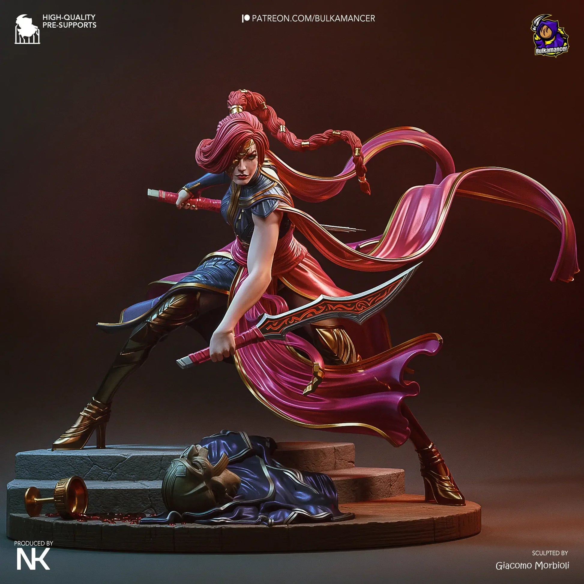 Side angle of Katarina statue highlighting detailed outfit and fierce stance