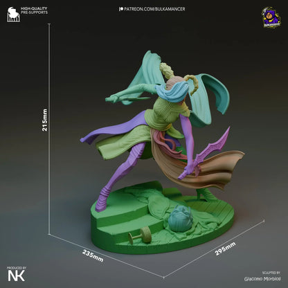 Diagram showing Katarina figure dimensions in mm for display planning