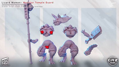 Lizard Women Temple Guard body components showing SFW and NSFW 18+ torso and leg options.