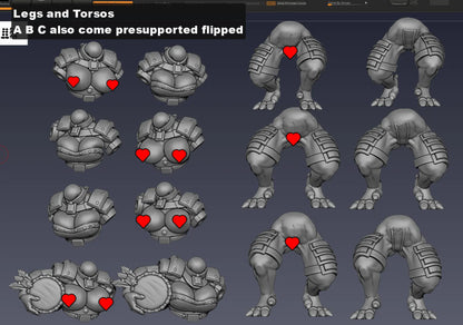 Modular torso and leg components for the Lizard Women Temple Guards with armored and alternate body styles.