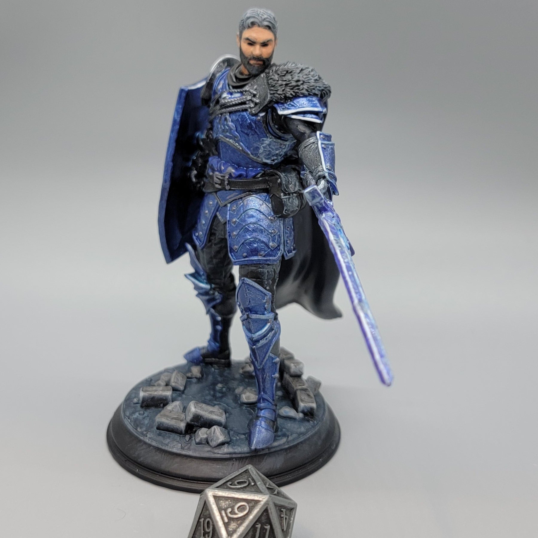 Front view of Lizarin Nordic Nature Paladin painted resin miniature for TTRPG heroes and NPCs
