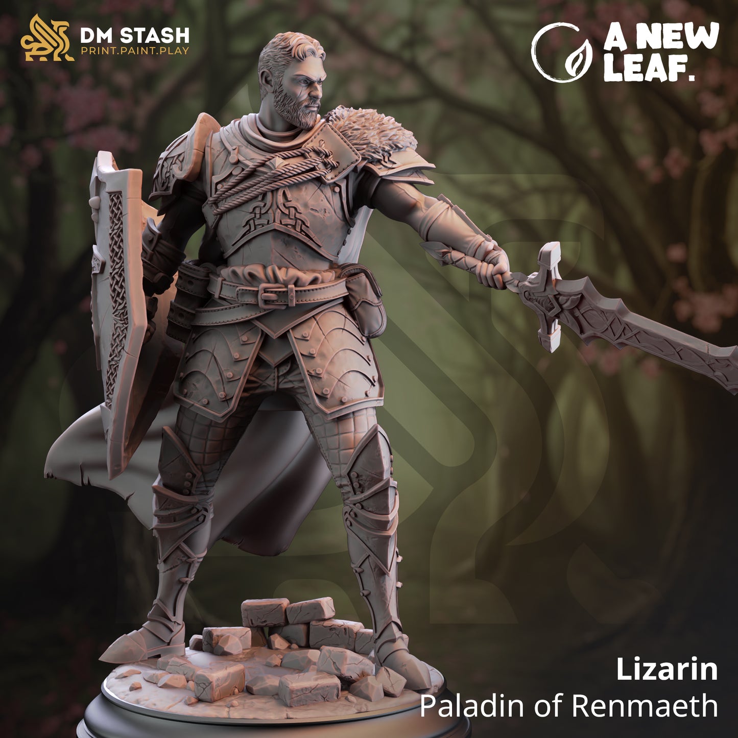 Lizarin Nordic Nature Paladin resin miniature reference image for 32mm and 75mm scale options