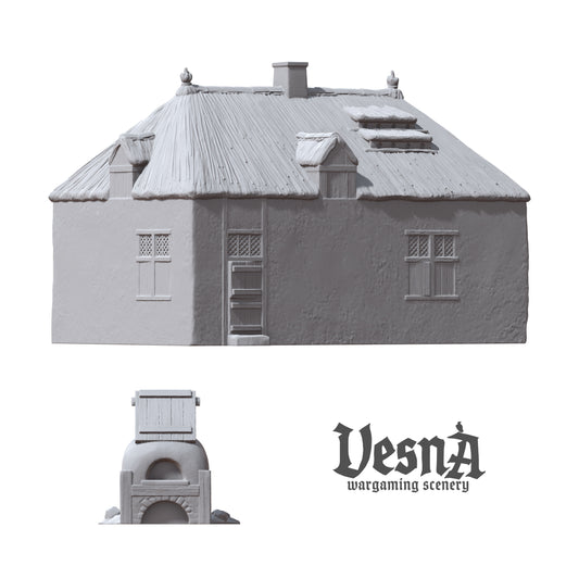 Overview of the 2-piece kit breakdown showing the Low Countries Tavern building and detached bread oven.