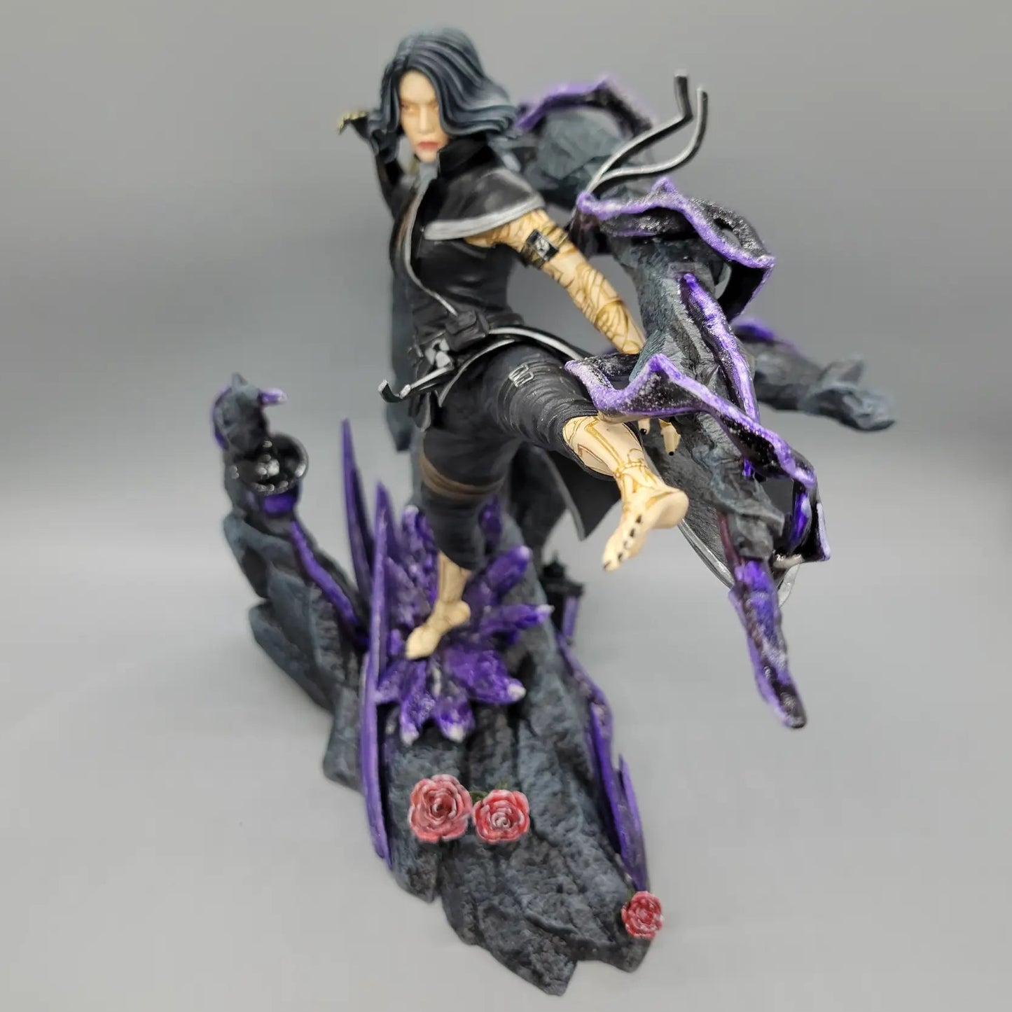 Front view of Lune 1:10 scale painted resin statue with custom scenic base