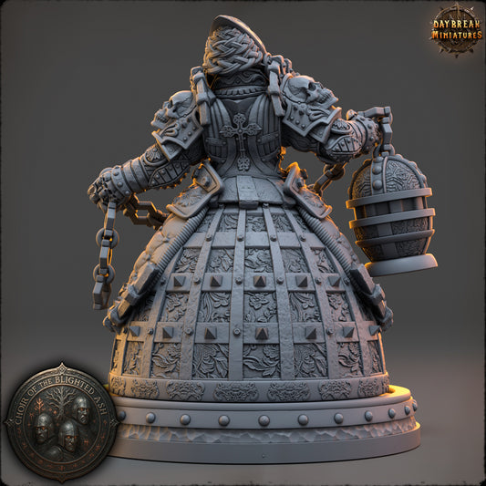 Marwen Solace armored Human Paladin miniature with layered plate and ornate equipment.