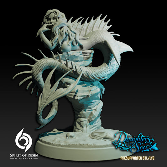 Mermaid of Temptation Daughters of the Sea resin miniature by Spirit of Resin Miniatures front view on pillar base.