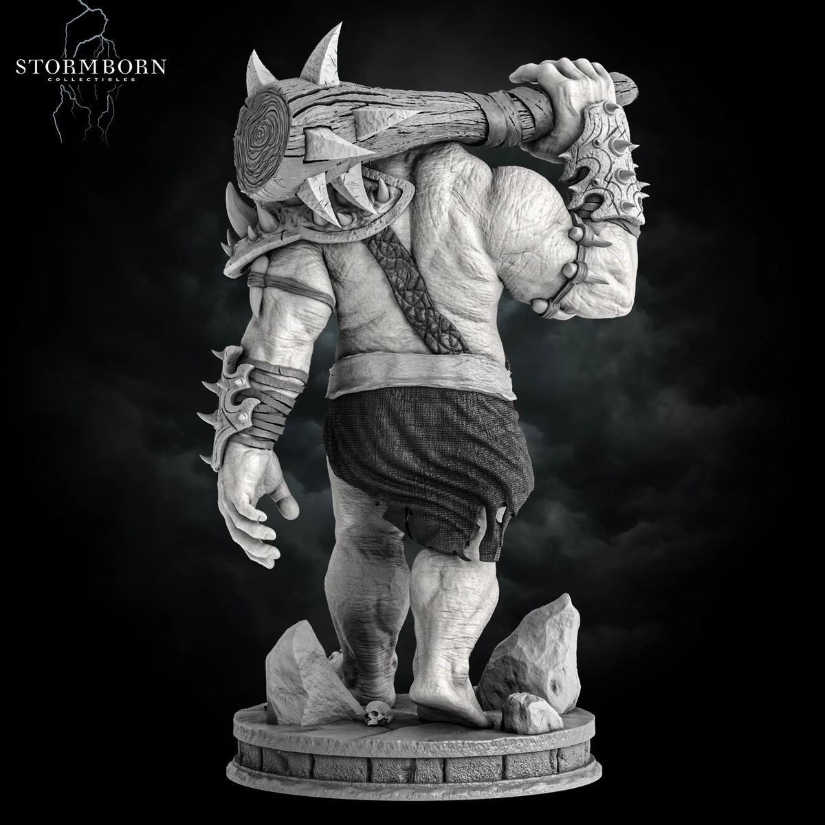 Rear view of the Mountain Troll displaying back muscle detail and belt leather by Stormborn Collectibles.