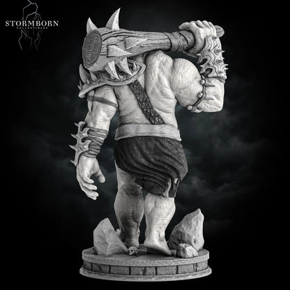 Rear view of the Mountain Troll displaying back muscle detail and belt leather by Stormborn Collectibles.