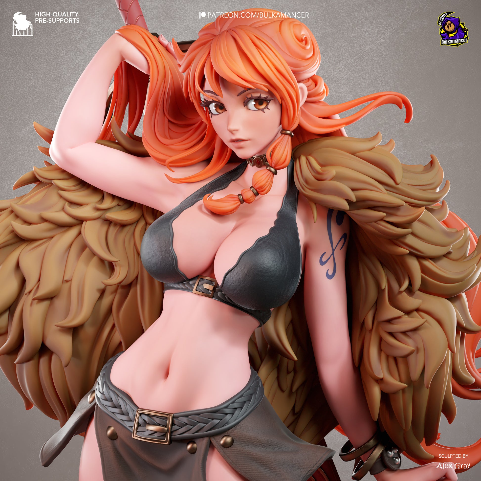 Nami One Piece resin statue face close-up with orange hair detail